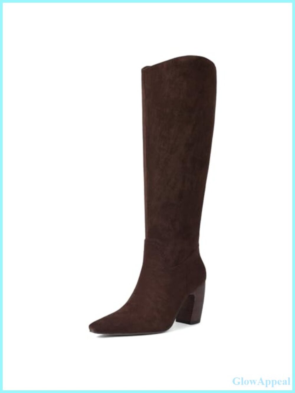 Wide Calf Knee High Boots Square Toe Chunky Heel Suede Women's